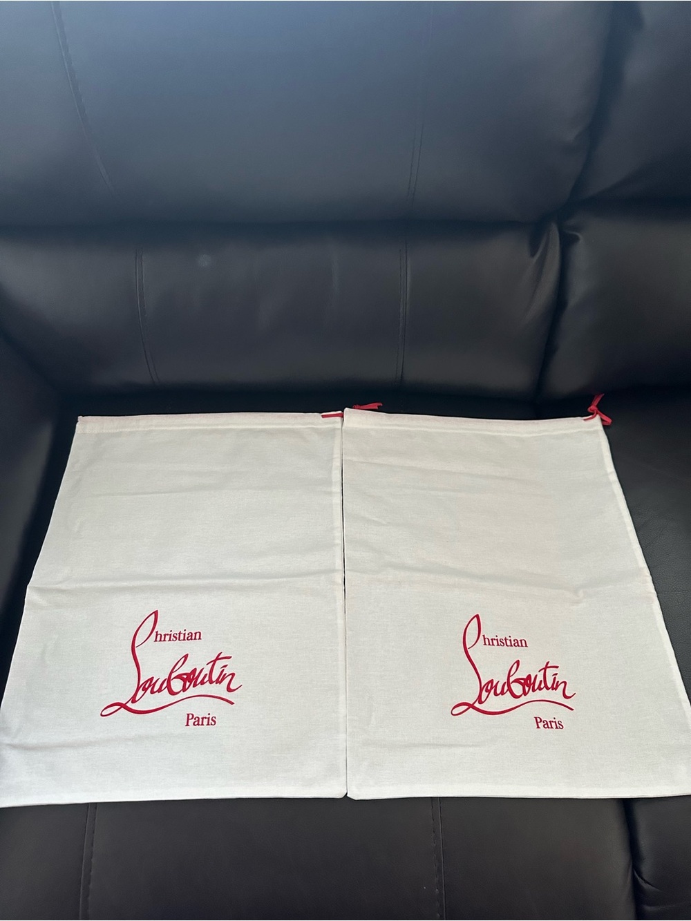 Christian Louboutin White Drawstring Dust Bags with Red Logo - Pair